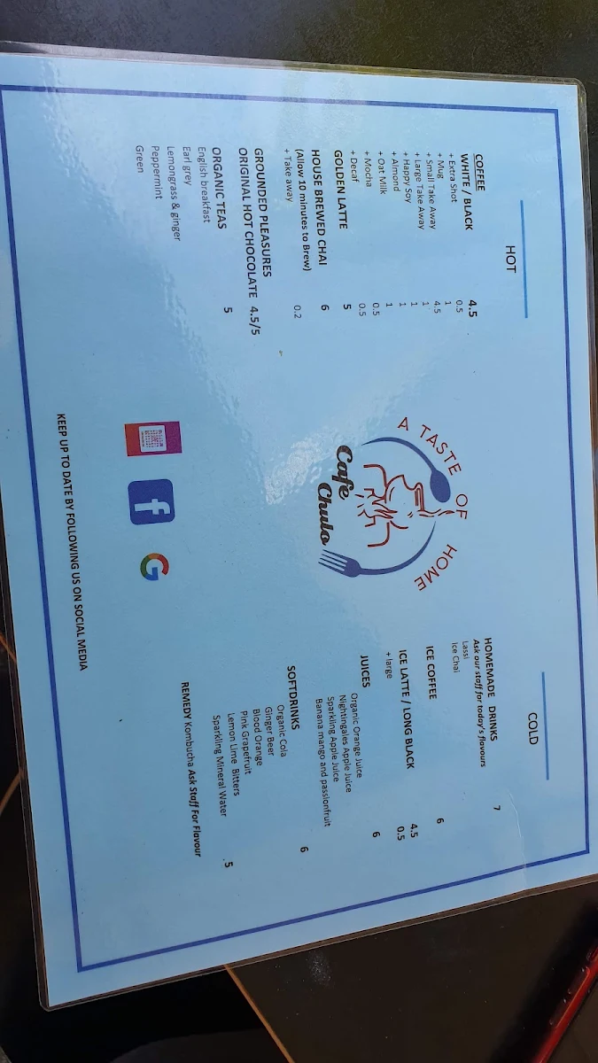 Menu, Cafe Chulo