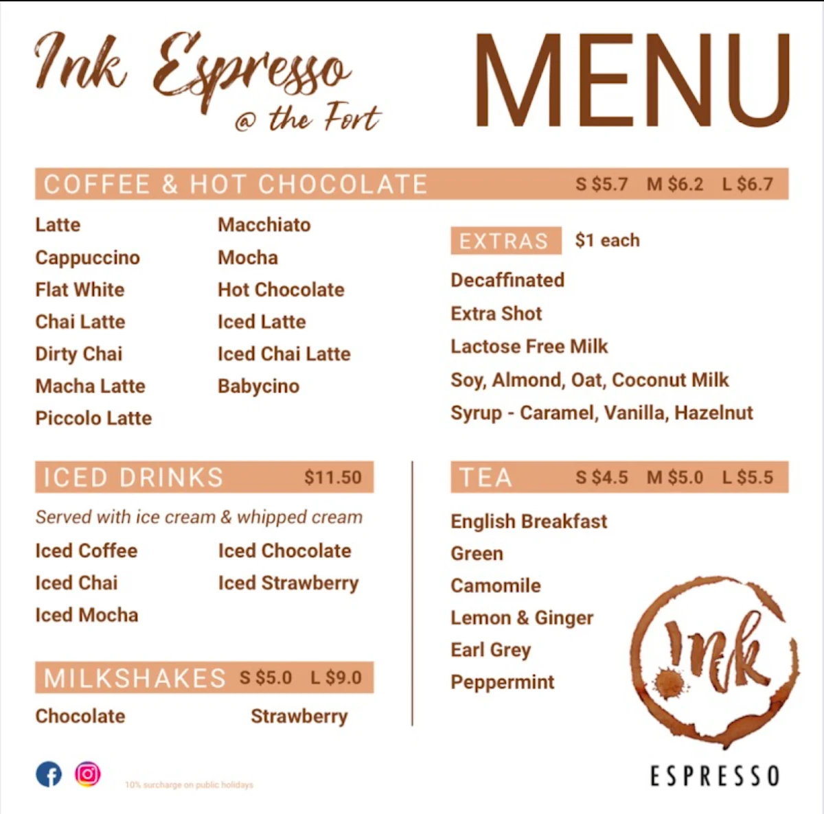 Menu, Ink Espresso @ The Fort