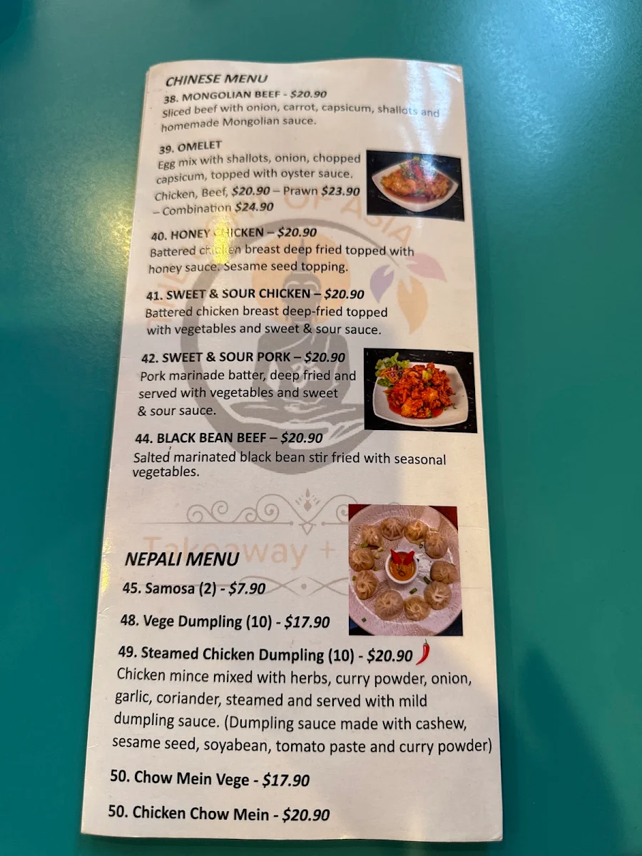 Menu, Light Of Asia Bundaberg