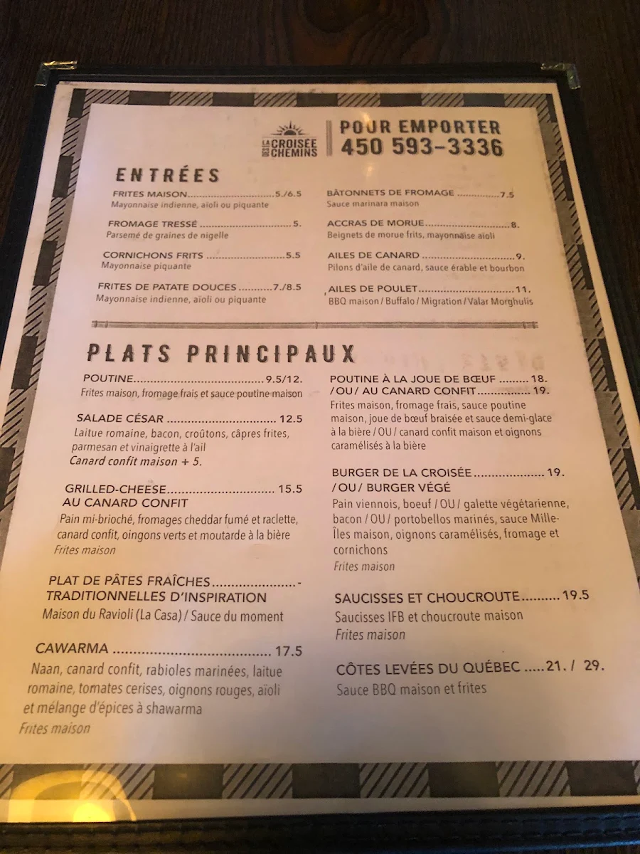 Menu, La Croisée des Chemins
