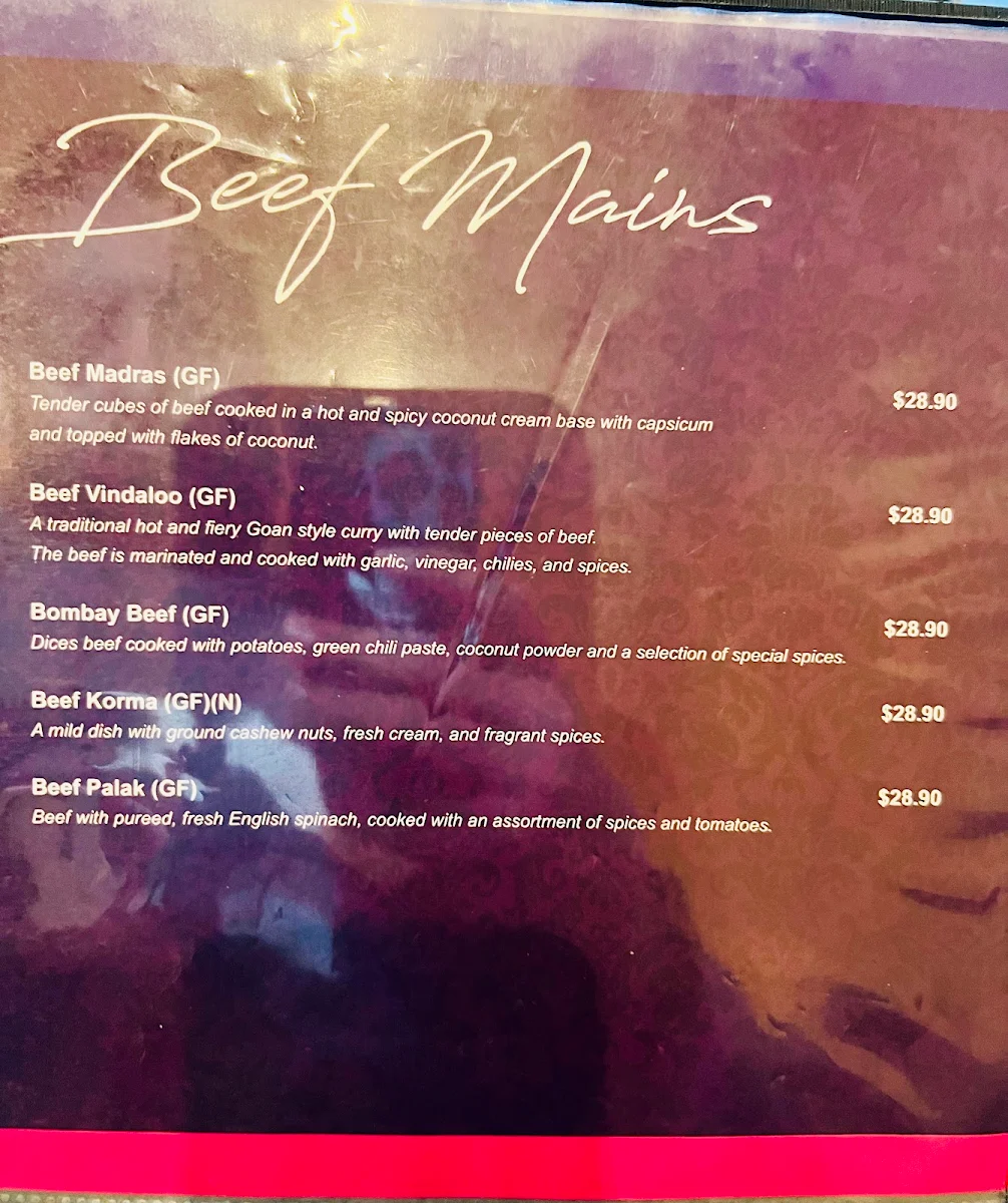 Menu, Taj Indian Restaurant Huskisson