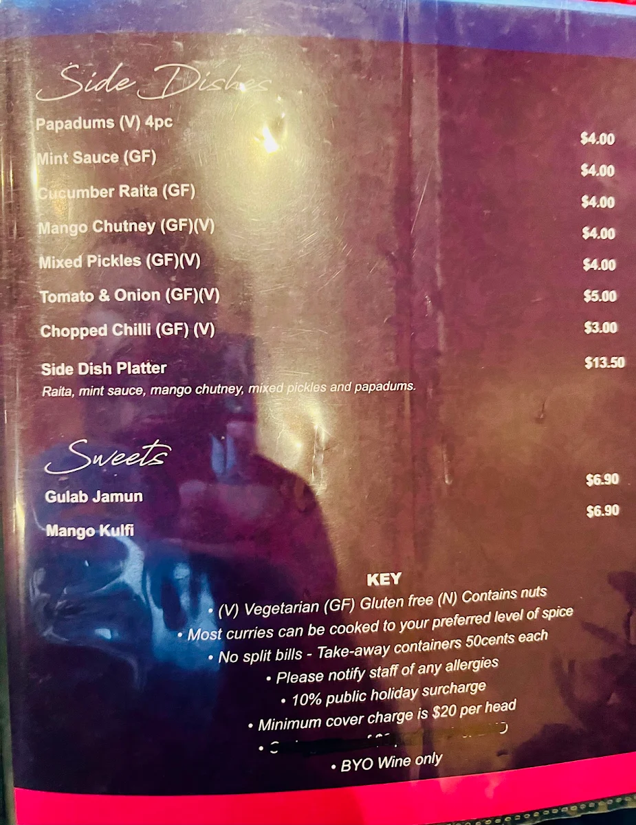 Menu, Taj Indian Restaurant Huskisson