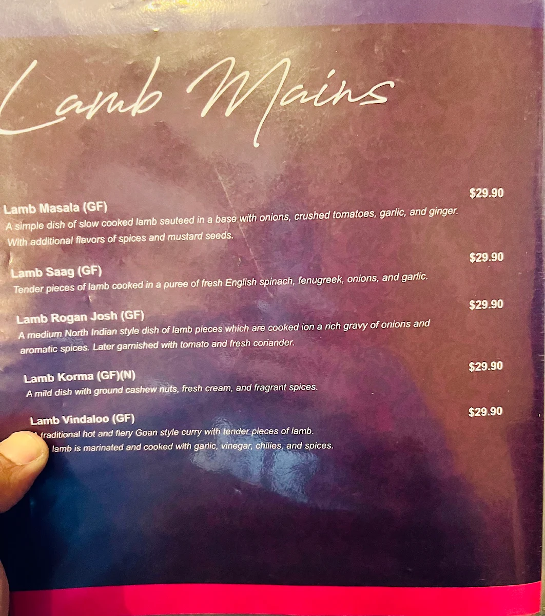 Menu, Taj Indian Restaurant Huskisson
