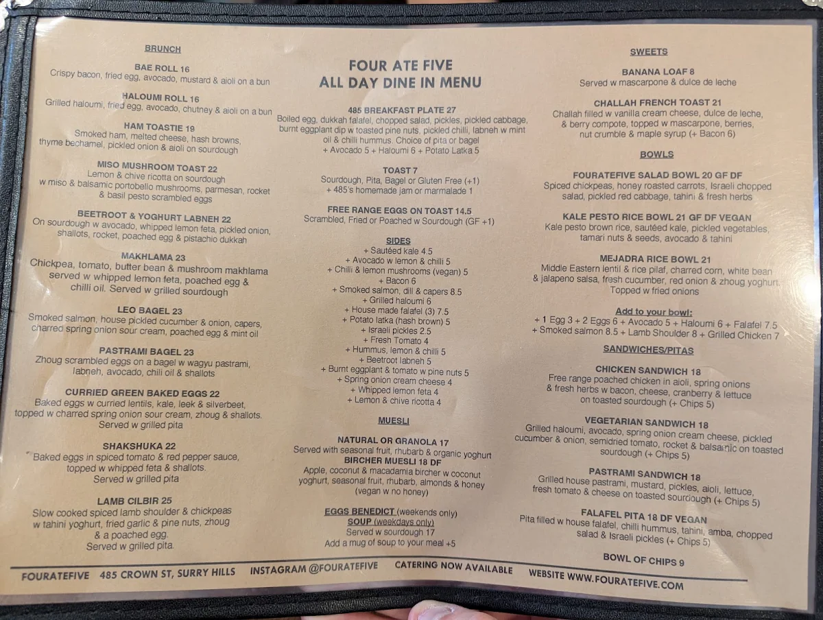 Menu, Four Ate Five