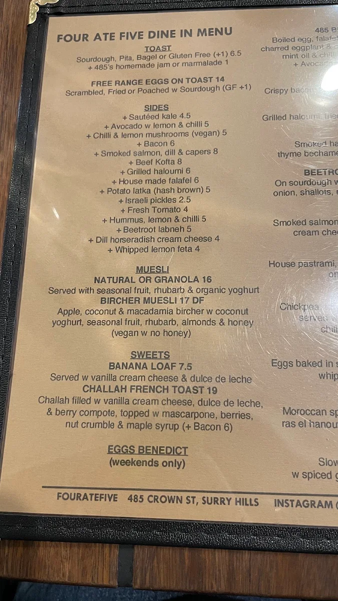 Menu, Four Ate Five