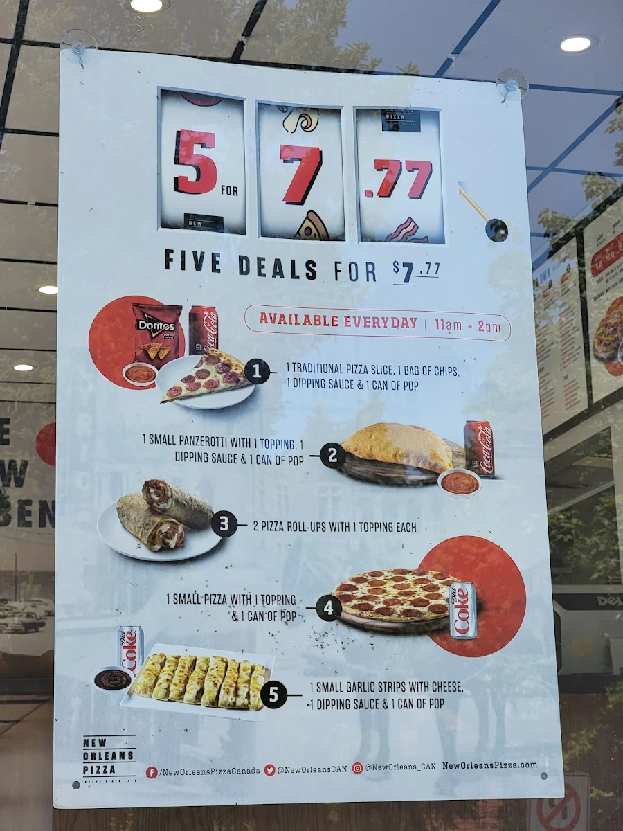 Menu, New Orleans Pizza