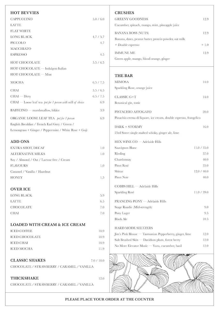 Menu, Emma & Ivy