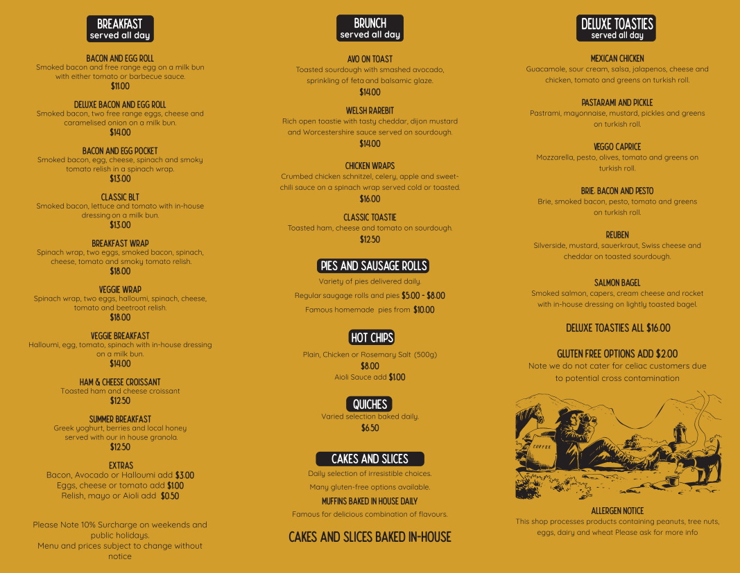 Menu, Nords Wharf Trading Post