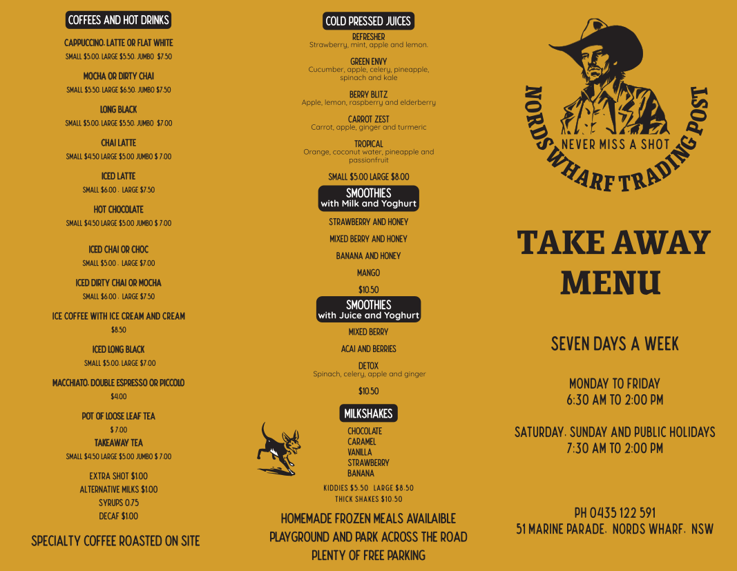 Menu, Nords Wharf Trading Post