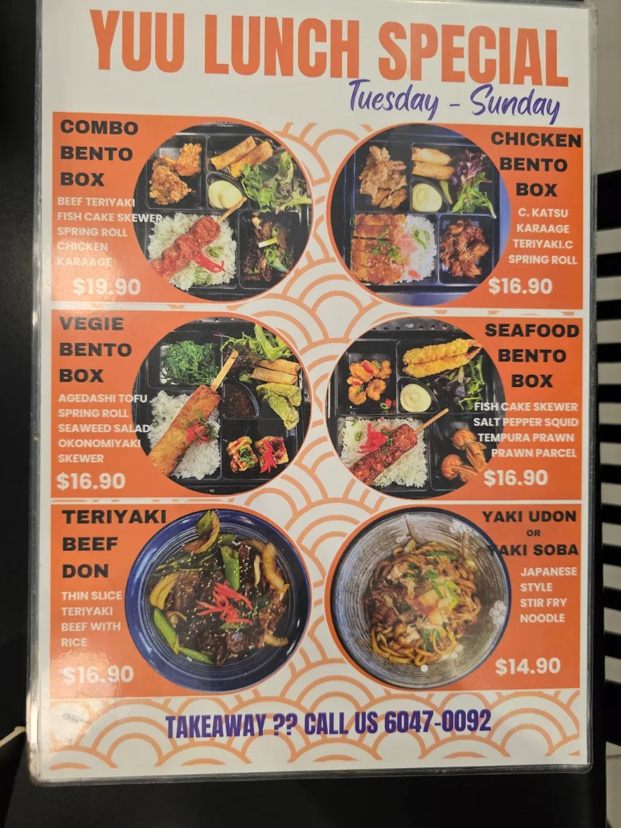 Menu, Yuu Sushi