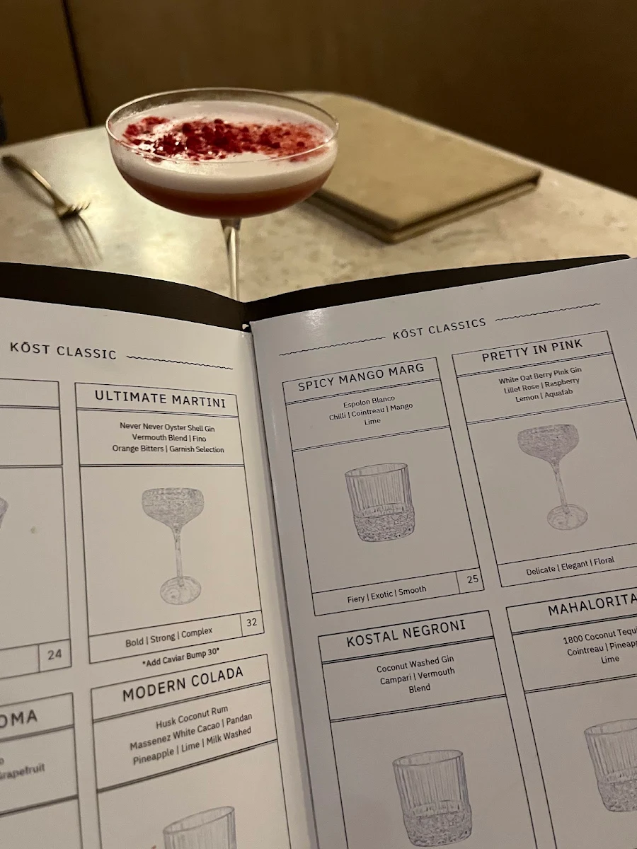 Menu, Kost Bar and Grill