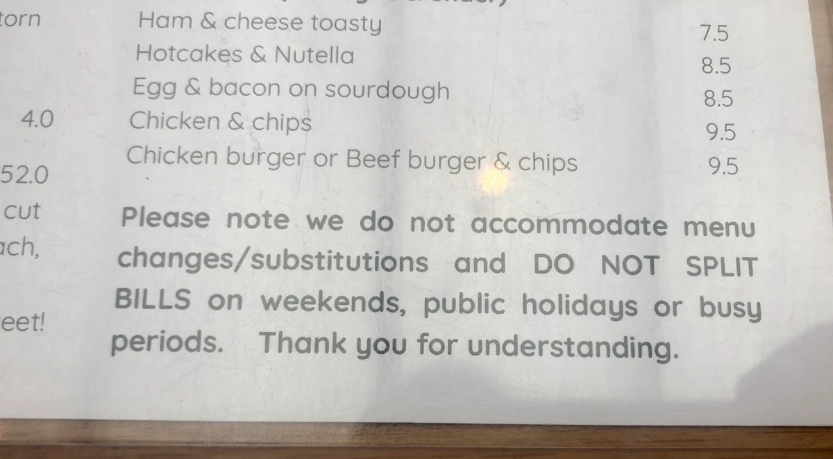 Menu, Hutch & Co Cafe