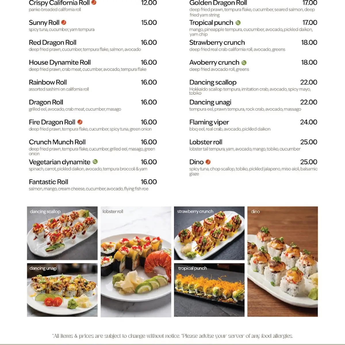 Menu, Keifuku Japanese Restaurant