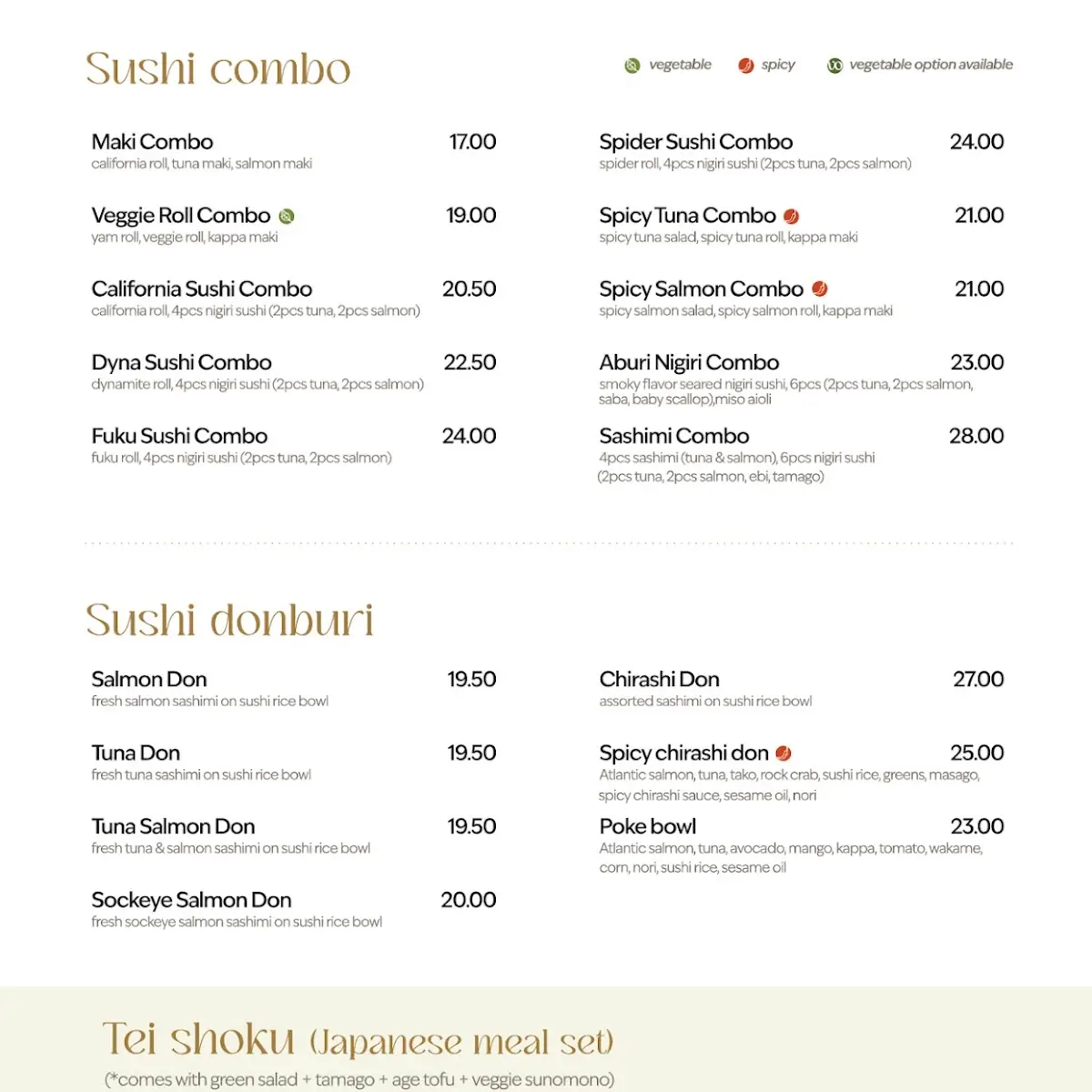 Menu, Keifuku Japanese Restaurant