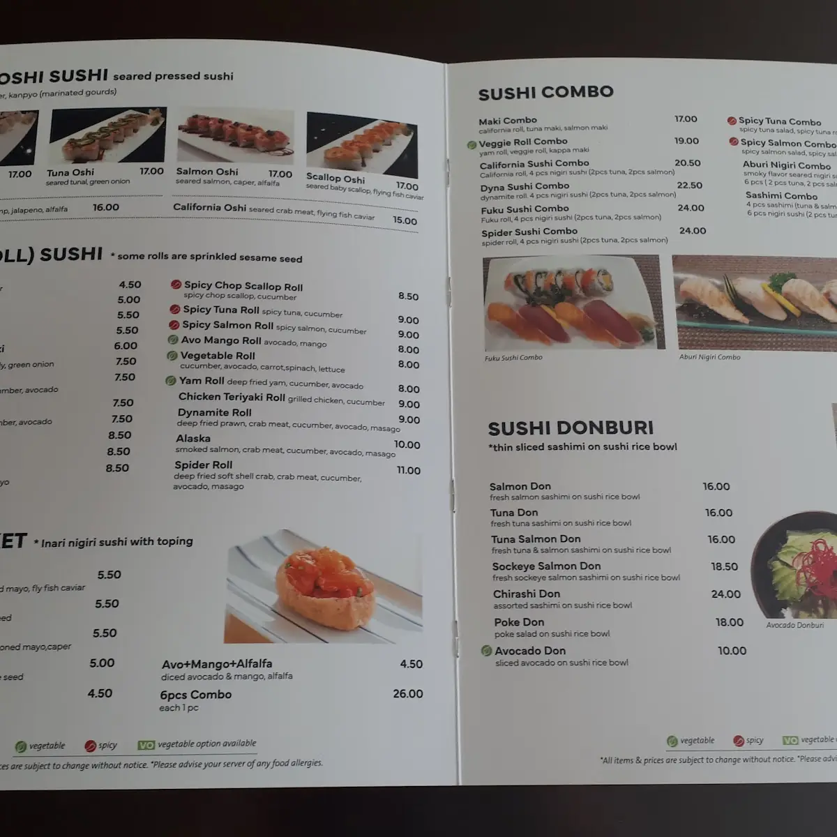 Menu, Keifuku Japanese Restaurant