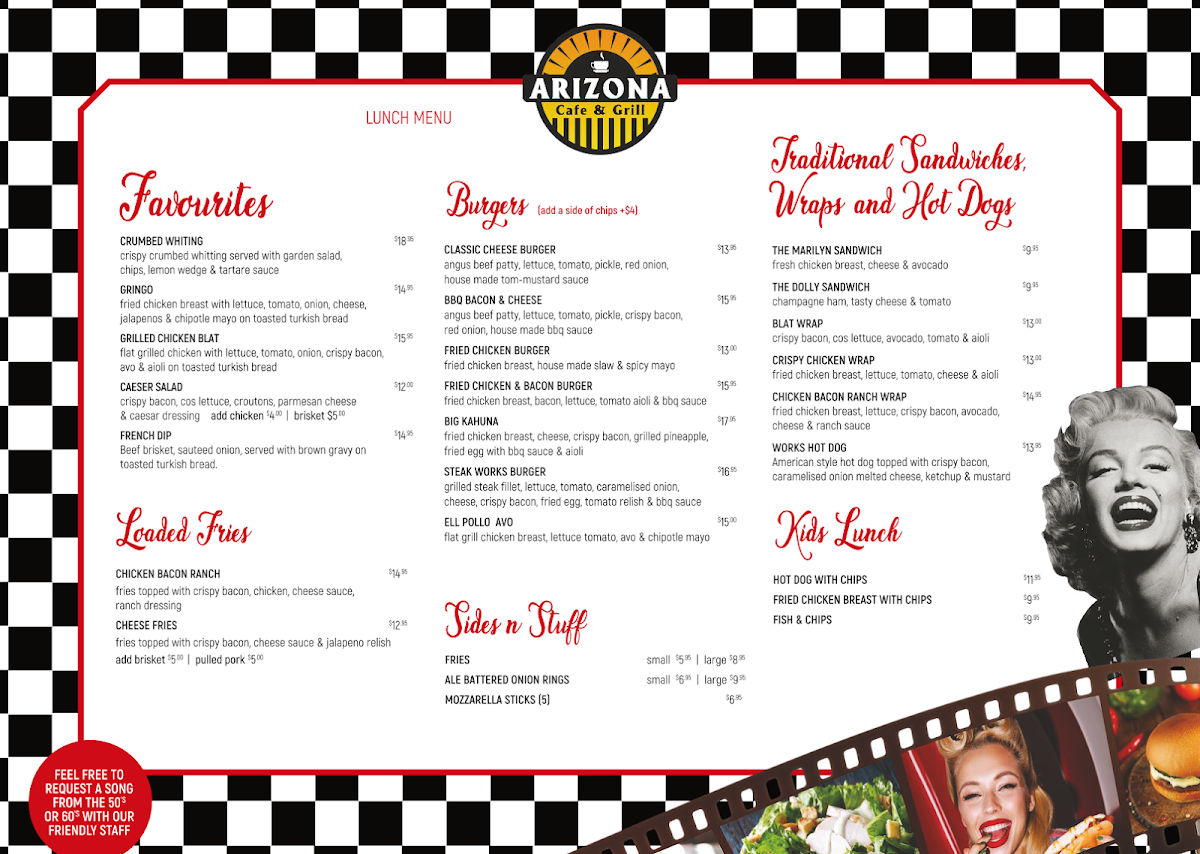 Menu, Arizona Cafe & Grill