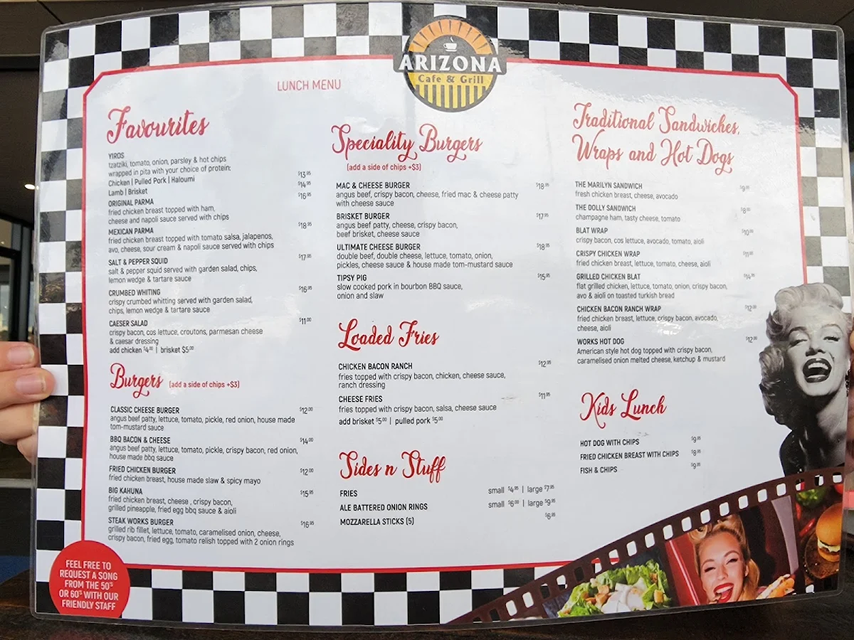 Menu, Arizona Cafe & Grill