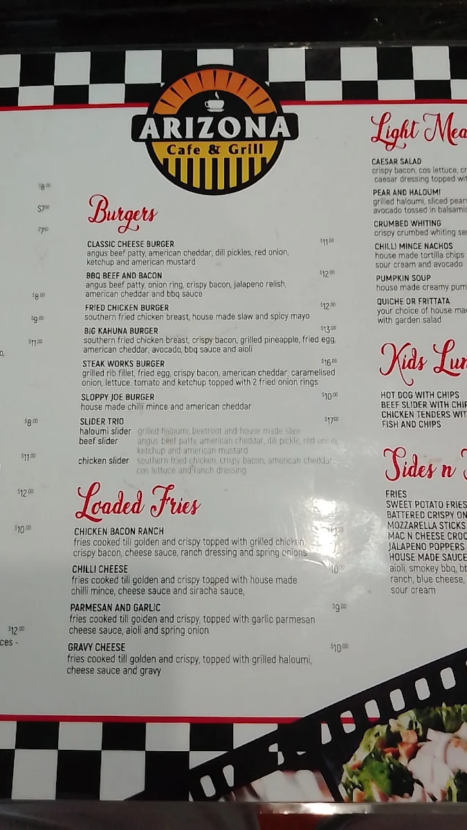 Menu, Arizona Cafe & Grill