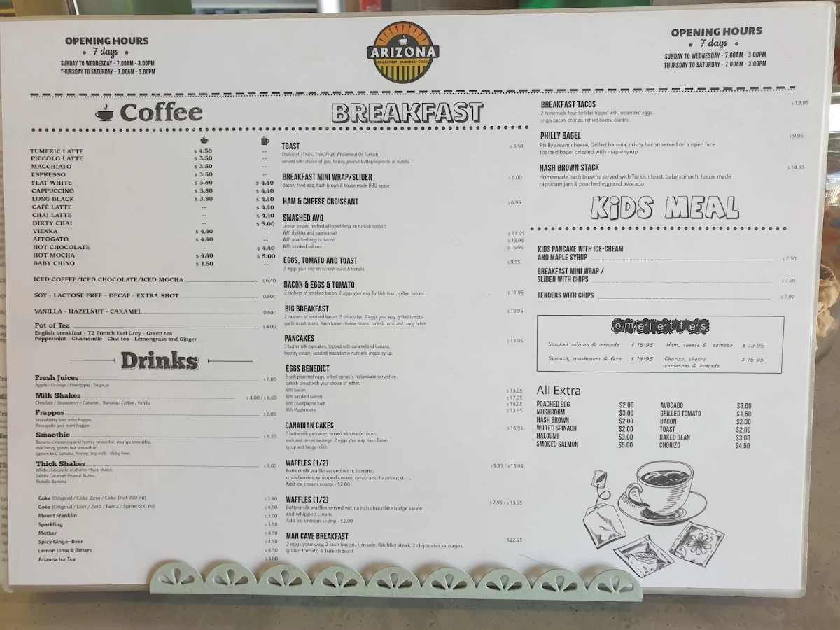 Menu, Arizona Cafe & Grill