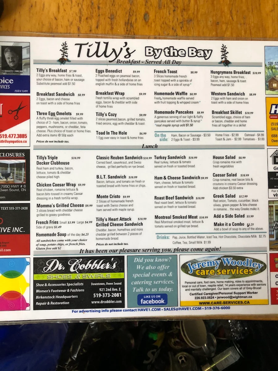 Menu, Tilly's By The Bay Café & Bakery