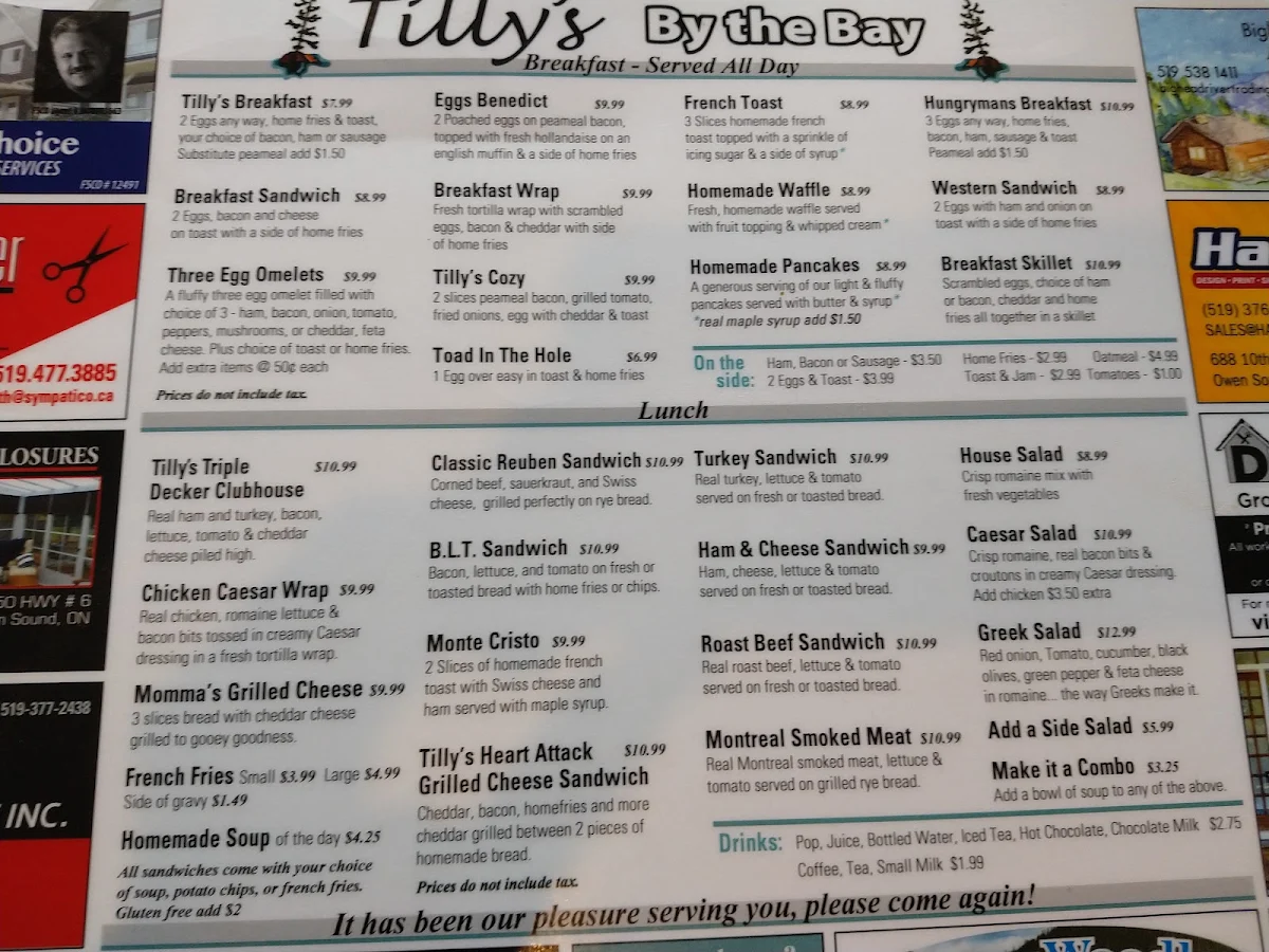 Menu, Tilly's By The Bay Café & Bakery