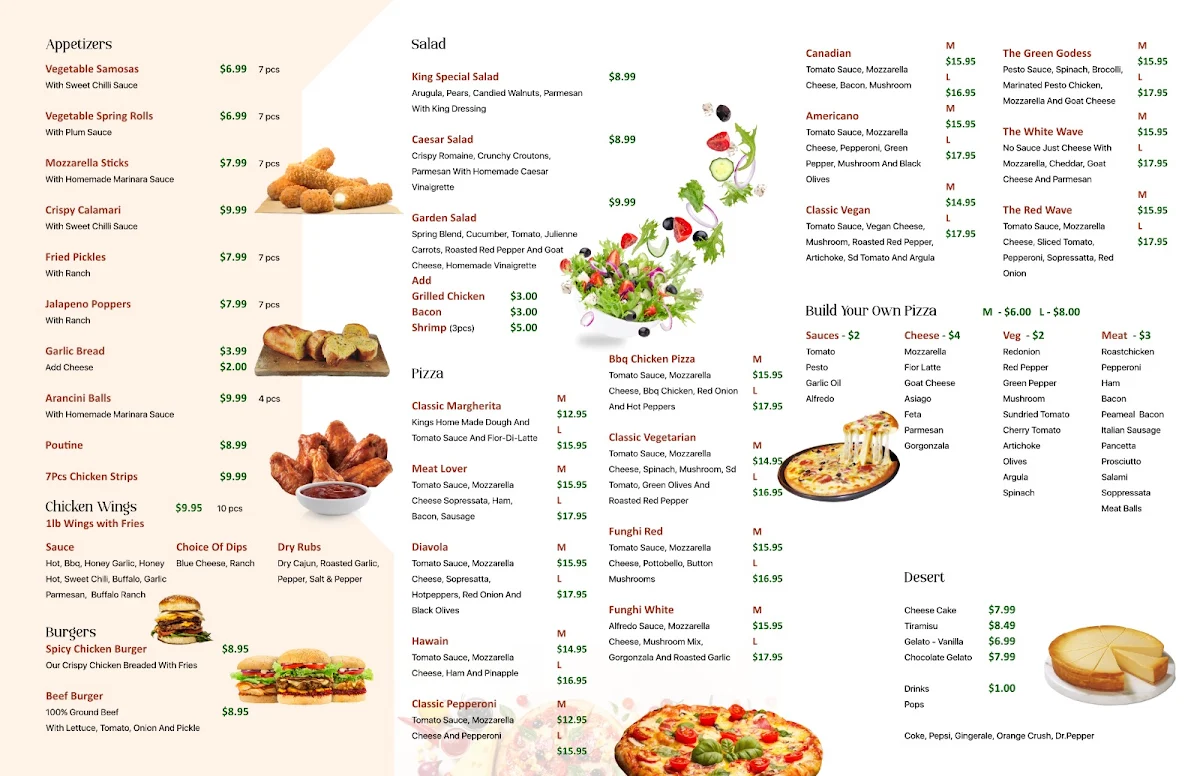 Menu, Pizzeria King