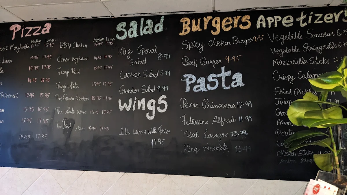 Menu, Pizzeria King