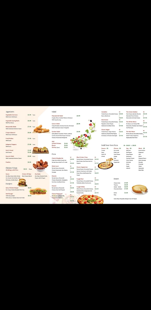 Menu, Pizzeria King