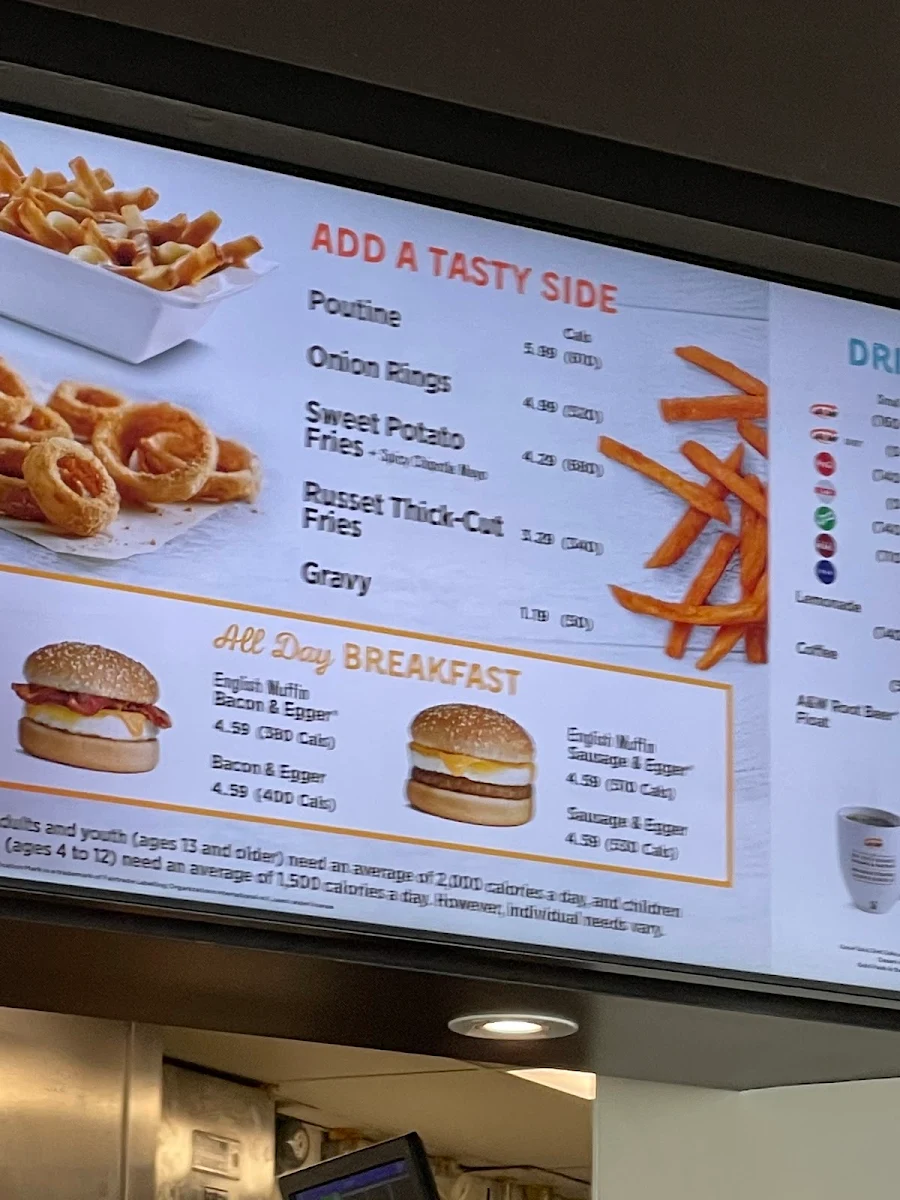 Menu, A&W Canada