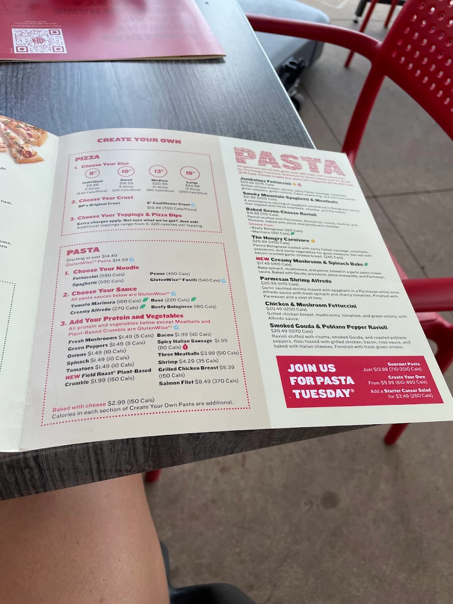 Menu, Boston Pizza