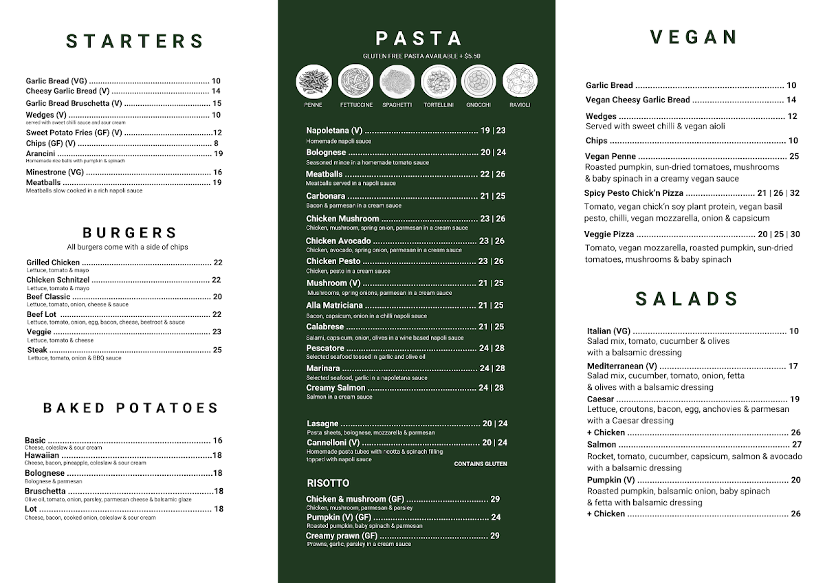 Menu, Anatoli Pizza & Pasta
