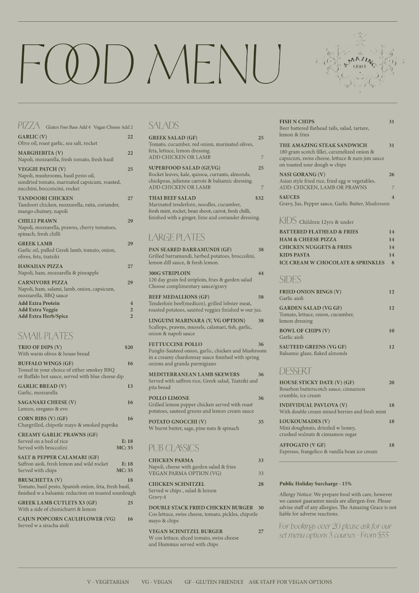 Menu, The Amazing Grace
