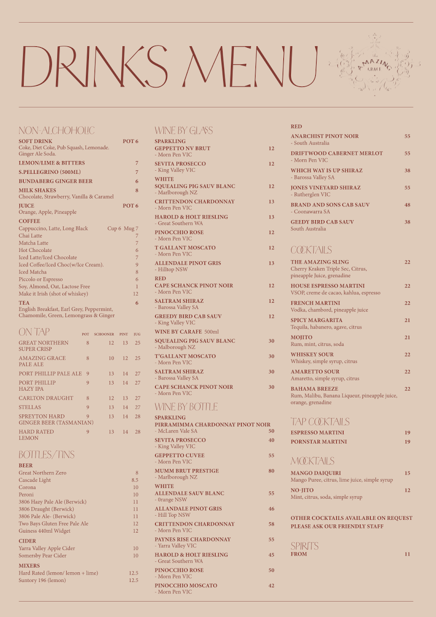 Menu, The Amazing Grace