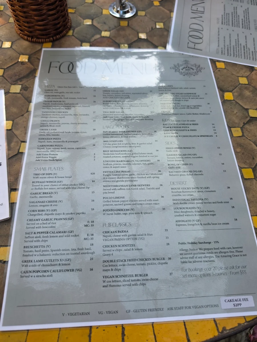 Menu, The Amazing Grace
