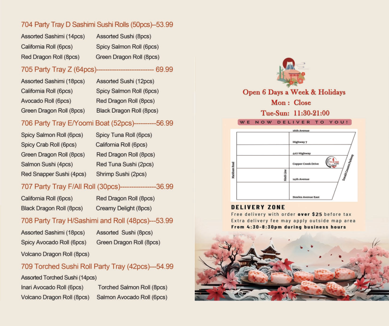 Menu, Yoomi Sushi