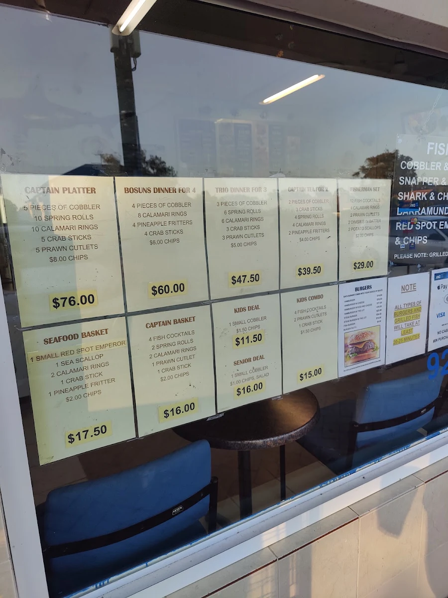 Menu, Jasons Food to Go Fish & chips