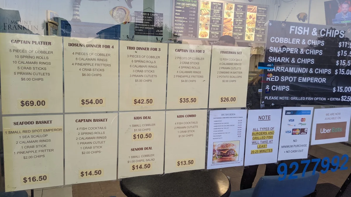Menu, Jasons Food to Go Fish & chips