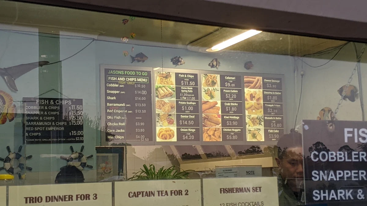 Menu, Jasons Food to Go Fish & chips