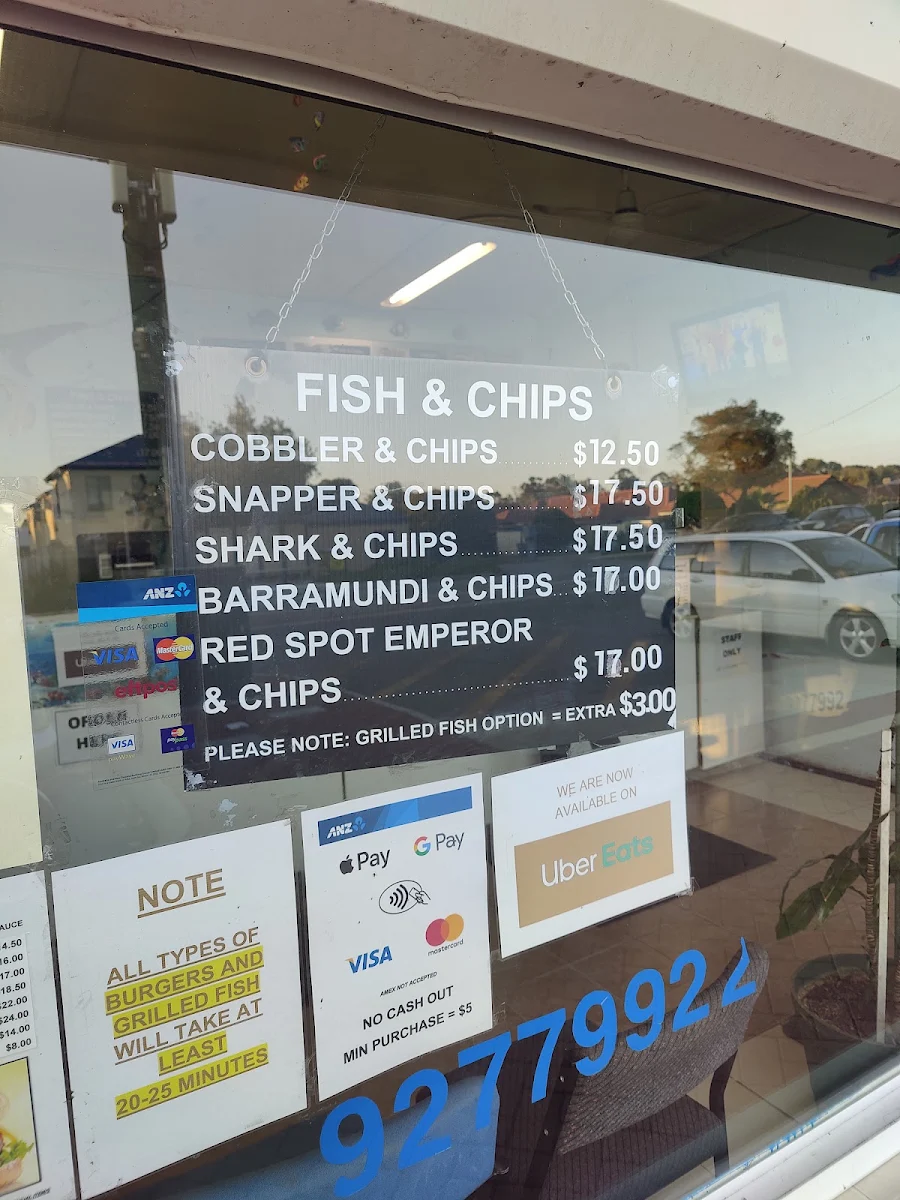 Menu, Jasons Food to Go Fish & chips