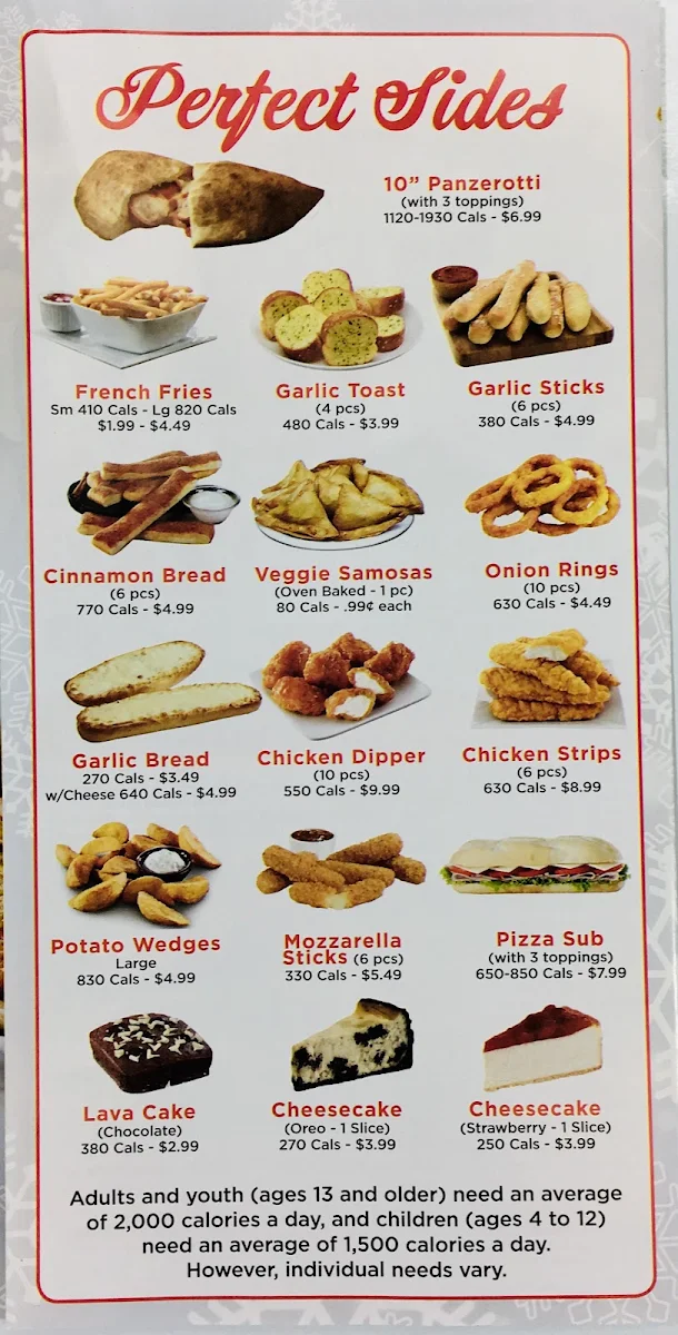 Menu, Pizza Depot