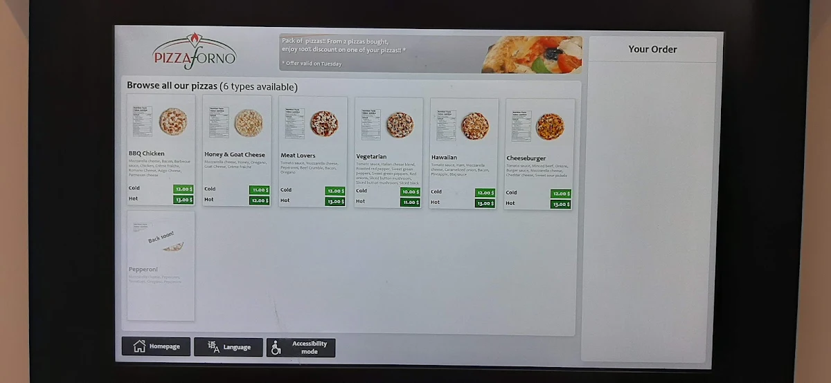 Menu, PizzaForno