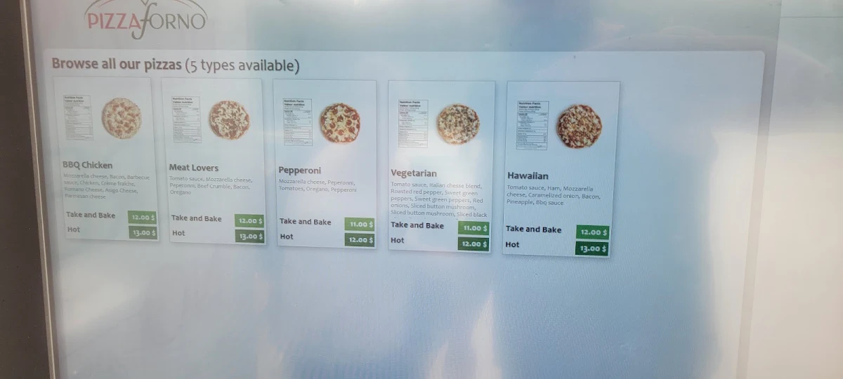 Menu, PizzaForno