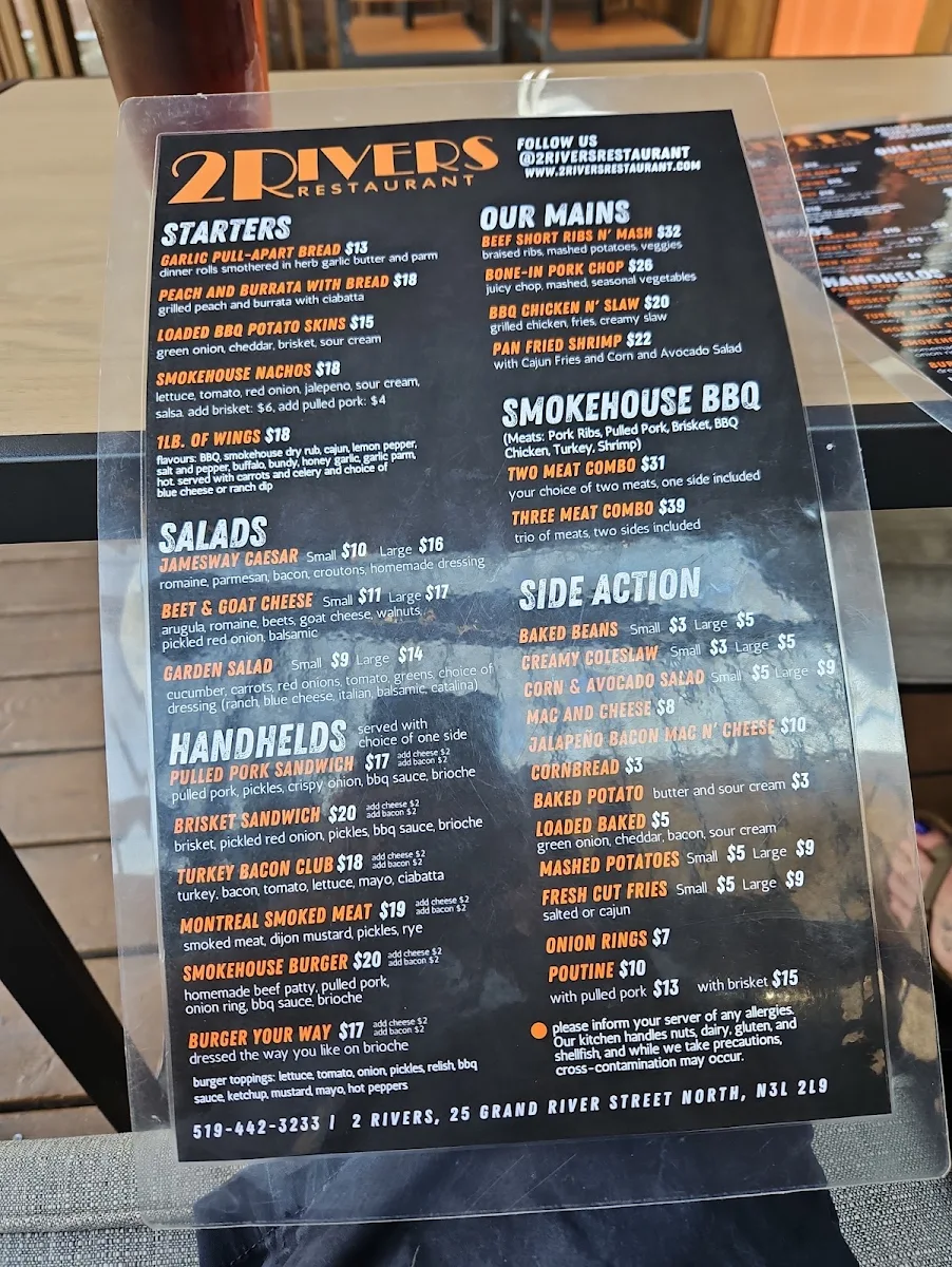 Menu, 2 Rivers Smokehouse