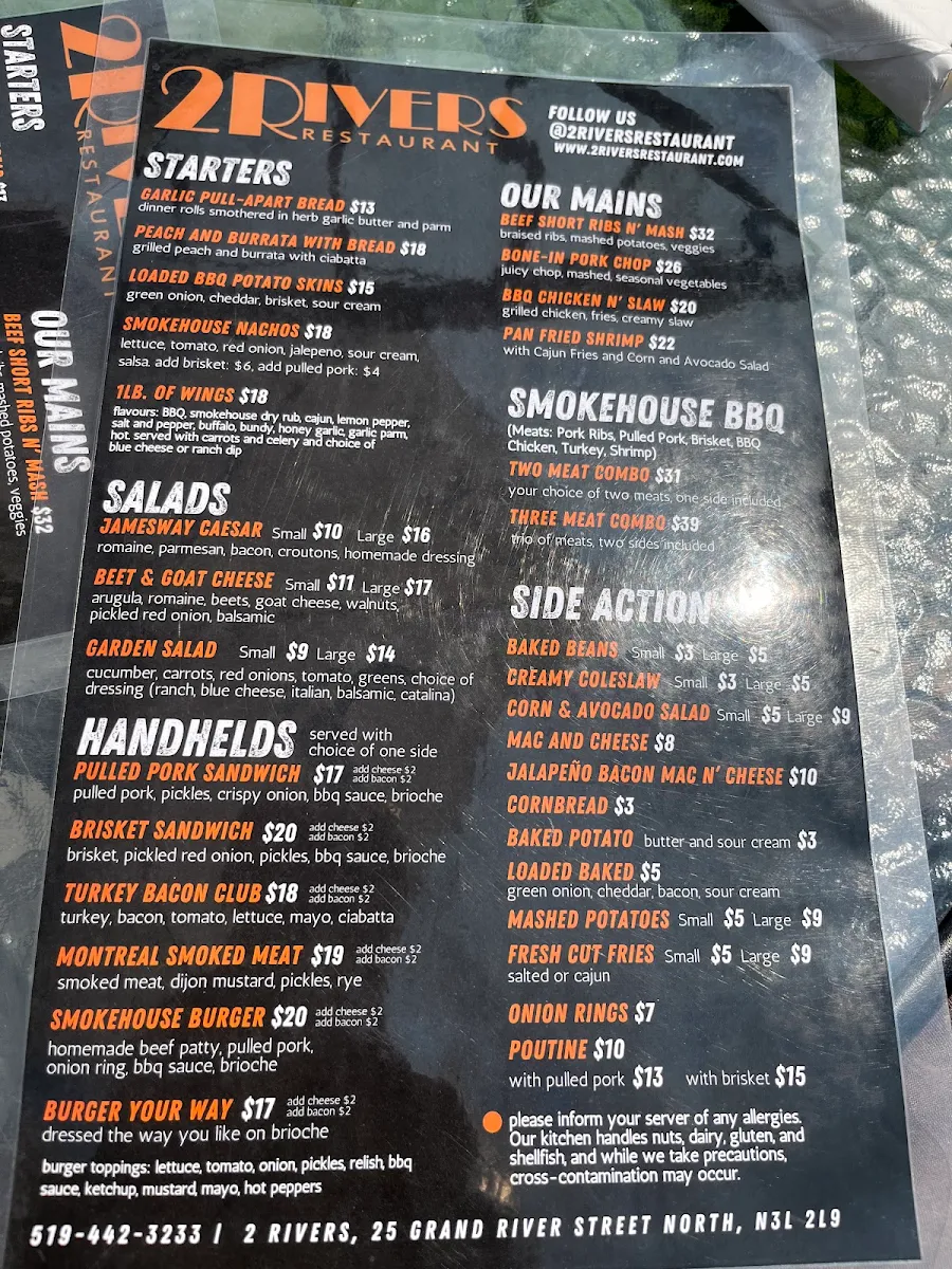 Menu, 2 Rivers Smokehouse