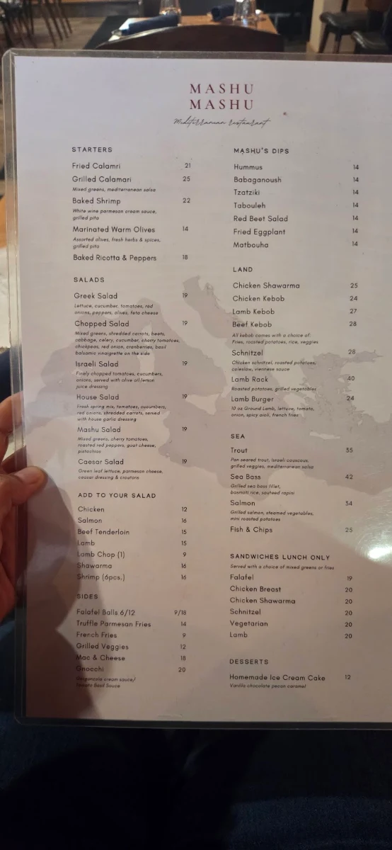 Menu, Mashu Mashu Mediterranean Grill