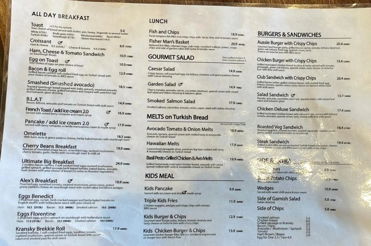 Menu, Caffe Cherry Beans Bonnyrigg