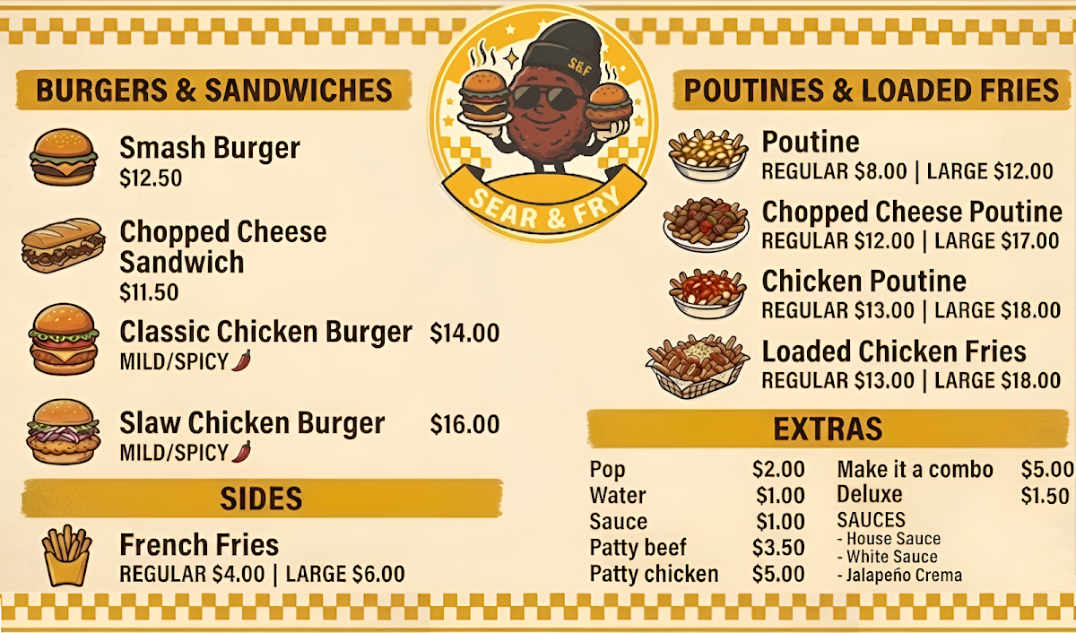 Menu, Sear & Fry