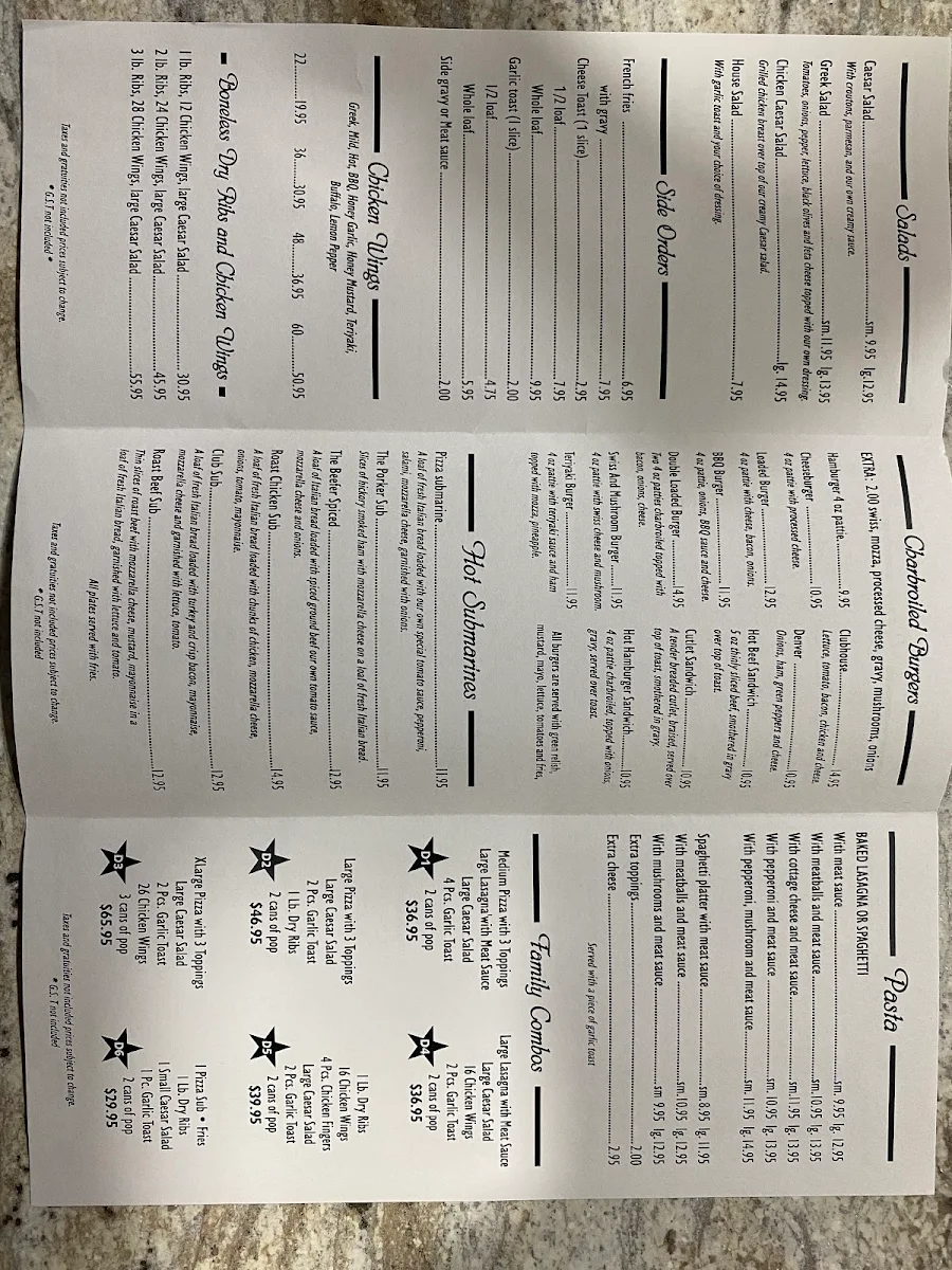 Menu, Dewdney’s Pizza