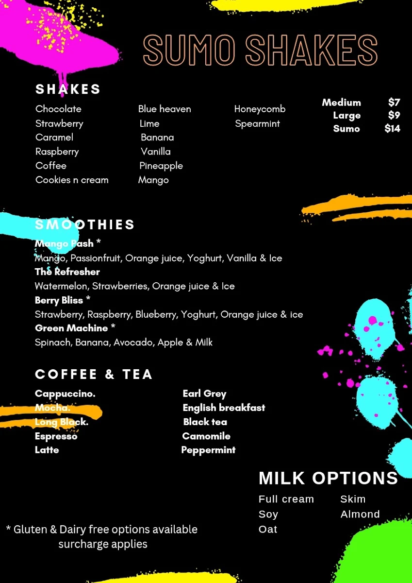 Menu, Sumo Shakes