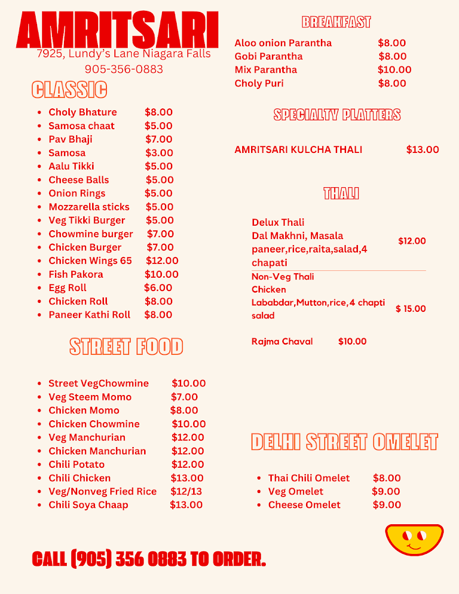 Menu, Amritsari Restaurant ( Tiffin Service )